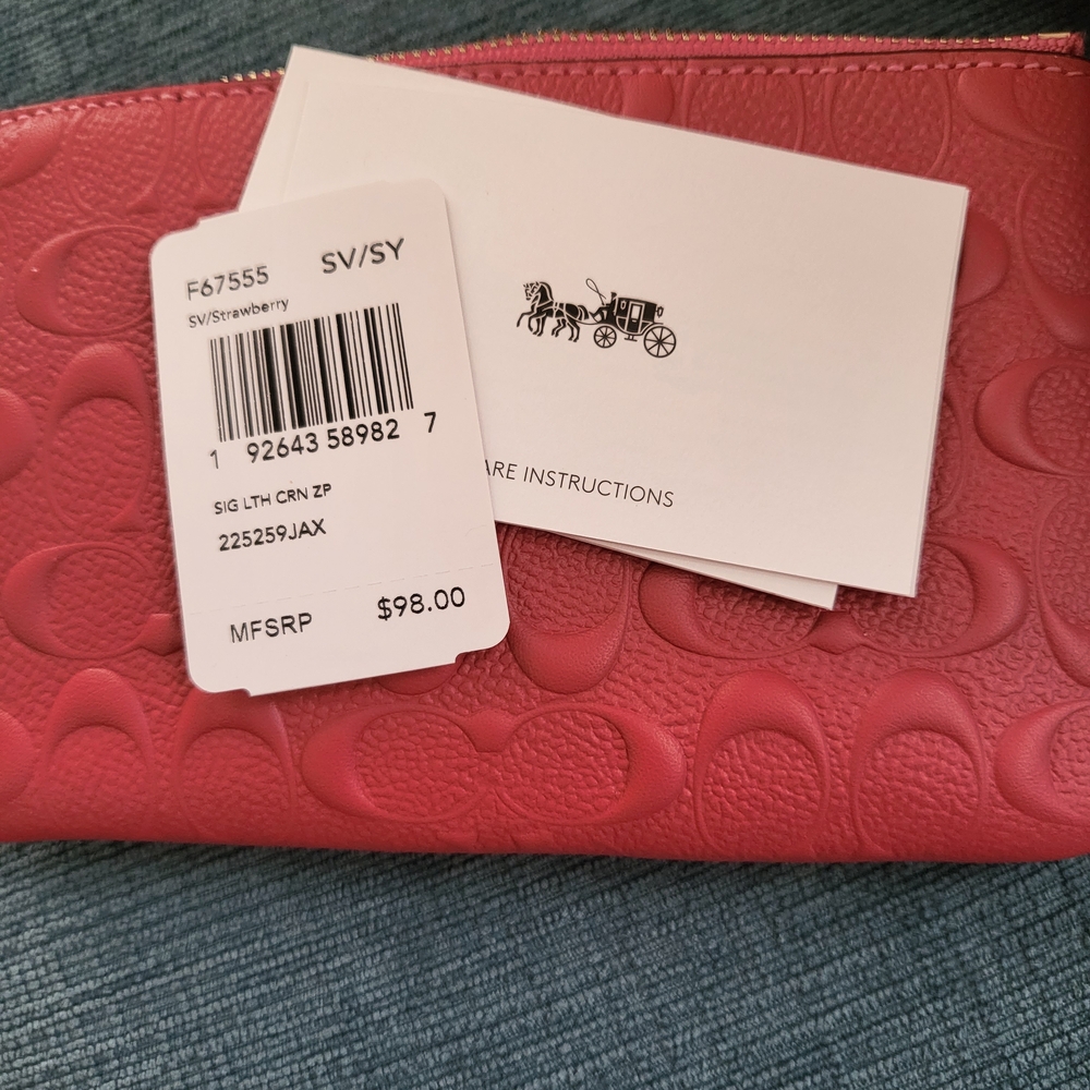 Coach Strawberry Embossed Leather Wristlet
